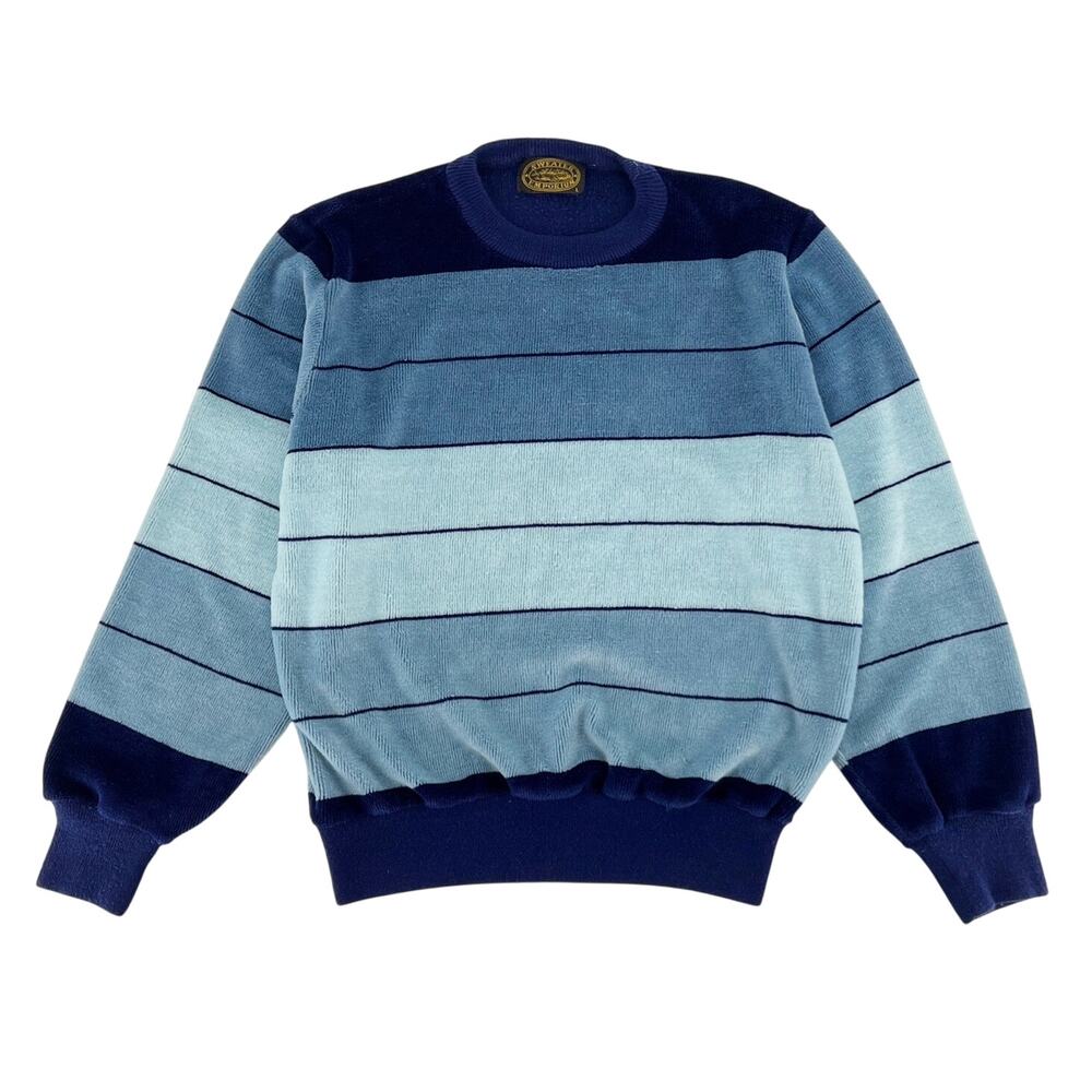 80s striped velour crewneck sweater 1980s vintage